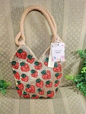 NWT Strawberry Beaded Handbag Handcrafted In India Viral Tik Tok
